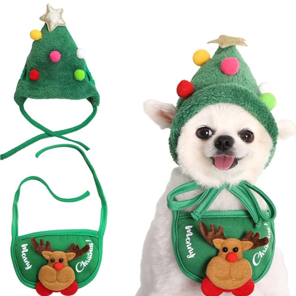 Dog or cat Christmas hat and bib